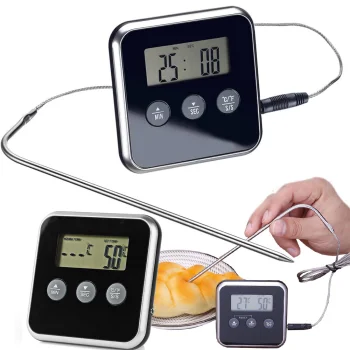 Digital Kitchen Thermometer with Probe for Meat and Smoking, Black