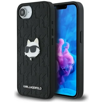 Karl Lagerfeld Monogram Choupette Head Pin Case for iPhone 16e - Black