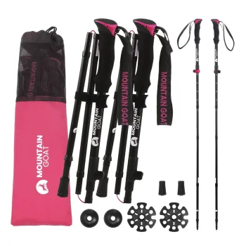PRO+ MOUNTAIN GOAT Folding Trekking and Nordic Walking Poles, Pink