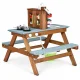 ECOTOYS wooden mud kitchen with picnic table, benches and water pump