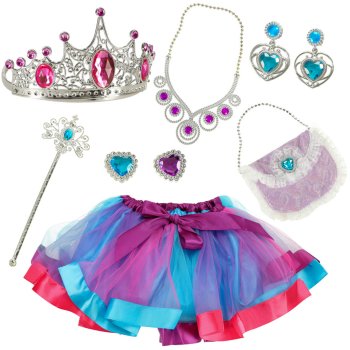 Princess Dress-Up Costume for Girls with Crown & Accessories, 9-Piece Set