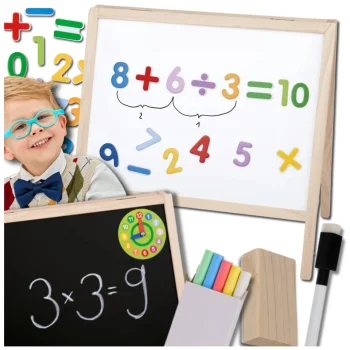 Bakalu Large Wooden Double-Sided Magnetic Chalkboard 4in1 with Accessories