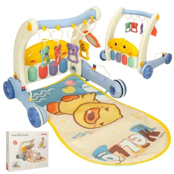 2-in-1 educational baby play mat and walker with piano, blue