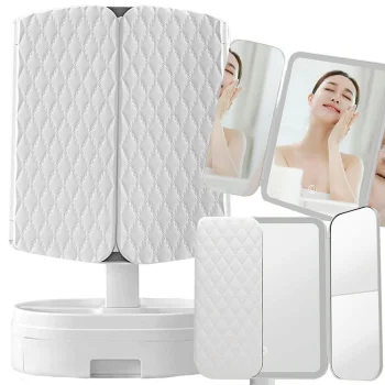 Foldable LED Makeup Mirror with 2x 3x Magnification