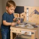 Workshop with wooden tools and work table