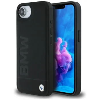 BMW Leather Hot Stamp Case for iPhone 16e, Black