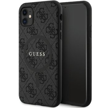 Apple iPhone 11 6.1'' Guess 4G Collection Leather Metal Logo MagSafe Case Cover, Black
