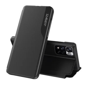 Eco Leather View Flip Case for Poco M4 Pro 5G with Stand Function, Black
