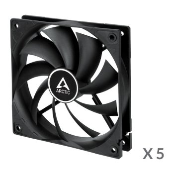 Arctic F12 120mm Case Fans, 3-pin, Black, 5 pcs