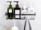 Loft Style Bathroom Shower Shelf with 4 Hooks, Black