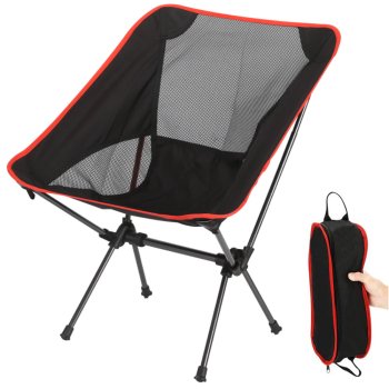 Folding camping chair for fishing and outdoor use, black-red
