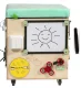 Educational Toy Wooden Manipulation Sensory Cube-Pouf on Wheels with Storage Space Busy Board