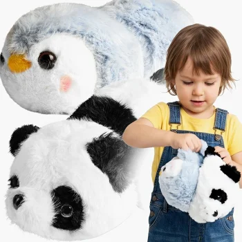 2-in-1 Plush Toy Panda and Penguin, 25 cm
