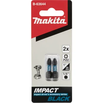 Makita Impact Black PZ2 Screwdriver Bits, 25mm, 2 pcs (B-63644)