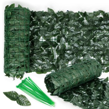 Artificial hedge privacy screen 500x50 cm for balcony, dark green