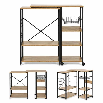 Kitchen Island Shelf Unit ModernHome with Swivel Tabletop, Shelves and Hooks
