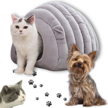Plush pet bed cocoon with soft cushion for dogs and cats, 50x40x35 cm, grey