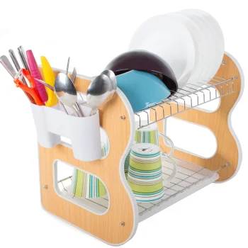 Two-Tier Dish Drainer Rack with Drip Tray and Cutlery Holder