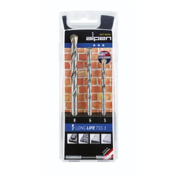 Alpen TSS 3 LL Masonry Drill Bit Set, 5, 6, 8 mm, 3-Piece