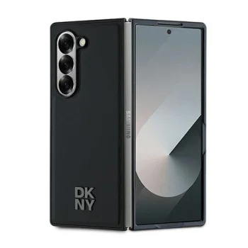 DKNY Plain Leather Metal Stack Logo MagSafe Case for Samsung Galaxy Z Fold 6 - Black