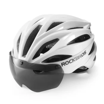 Rockbros Bike Helmet with Visor and Detachable UV Goggles, White