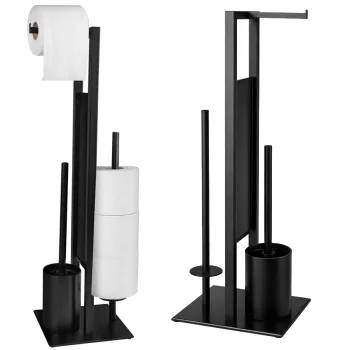 Freestanding Toilet Paper Holder Stand with Brush 3-in-1 Black