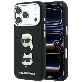 Karl Lagerfeld Saffiano Case for iPhone 18 Pro / 17 Pro, Karl & Choupette, Black