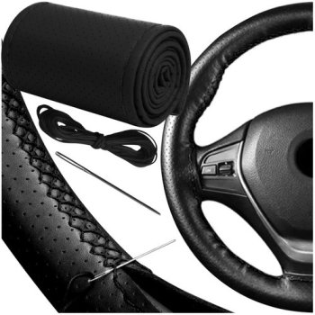Xtrobb 25304 Sew-On Eco-Leather Steering Wheel Cover, 37-39 cm, Black