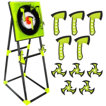 Silicone Dart Board with Axes and Shurikens, XXL Set with Stand