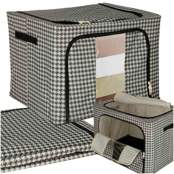 Bedding and Clothes Storage Organizer with Frame, Black/White, 100L