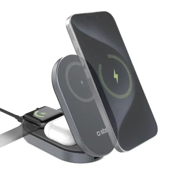 SBS 3-in-1 Foldable Wireless Charging Station Qi2 MFi, Black