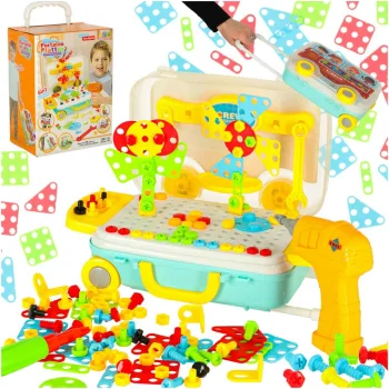 Kids Toy Tool Set with Screwdriver and Building Blocks, 258 Pieces, Suitcase