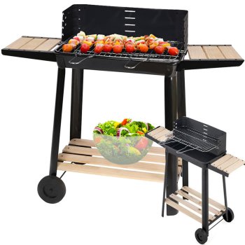 Charcoal Garden Grill BBQ with Adjustable Grate, Shelves and Wheels