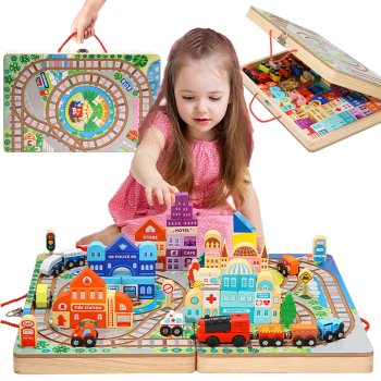 Toy Railway with Train Wooden Building Blocks "City"