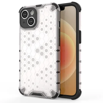 Hibridinis dėklas iPhone 14 Plus Honeycomb smūgiams atsparus, skaidrus