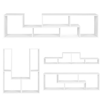 ModernHome Modular Geometric Bookshelf with 4 Shelves, White