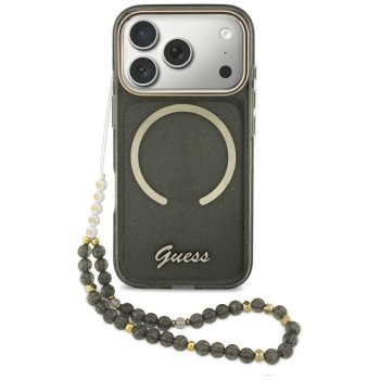 Guess IML Glitters Script Strap MagSafe Phone Case Cover iPhone 17 Pro - Black