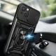 Hybrid Armor Camshield dėklas iPhone 15 Plus su kameros dangteliu ir stovu, juodas