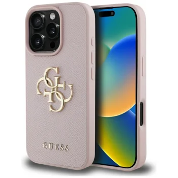 Guess Grained Big 4G Logo Case for iPhone 16 Pro Pink