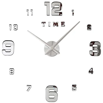 Large 3D Wall Clock, Adhesive, 130 cm, Silent, Silver