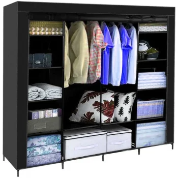 Ruhhy Folding Fabric Wardrobe 170x170 cm, Black