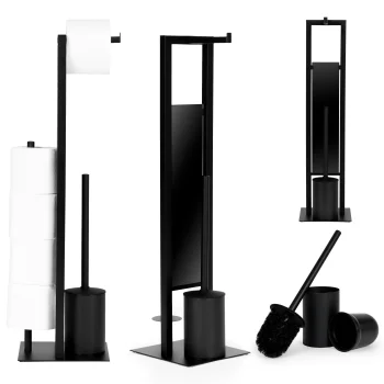 Modernhome Bathroom Stand with Toilet Paper Holder and Brush, Black