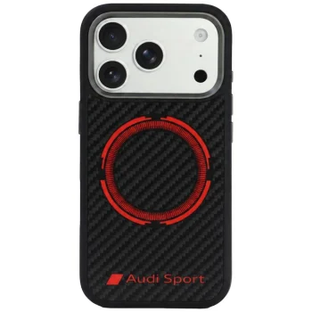 Audi RSQ Carbon Fiber Sport Red Circle MagSafe Case for iPhone 18 Pro / 17 Pro, Black