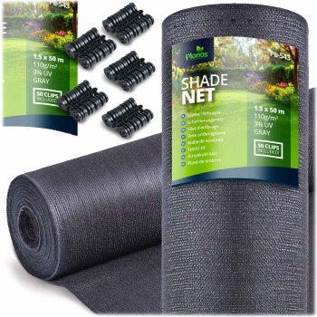 Plonos Premium Shade Net 1.5x50m 110g/m² with 50 Clips - Gray Garden Privacy Screen