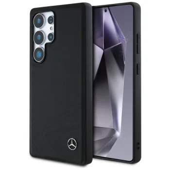Mercedes Leather Horizontal Debossed Curves MagSafe Case for Galaxy S25 Ultra, Black