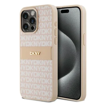 Dkny iPhone 15 Pro Max Case Leather Mono Stripe & Metal Logo, Pink