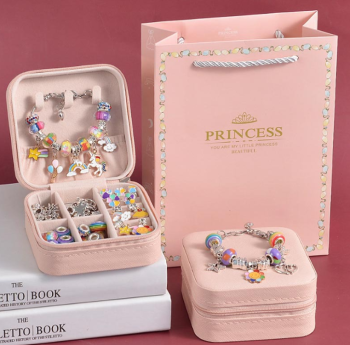 Kids Charm Bracelet and Necklace Making Kit with Jewelry Box, Multicolor