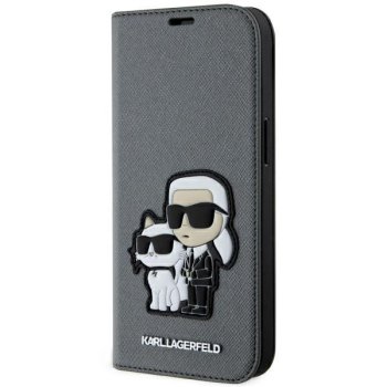 Apple iPhone 14 6.1" Karl Lagerfeld Saffiano Karl&Choupette Bookcase Cover (KLBKP14SSANKCPG), Silver