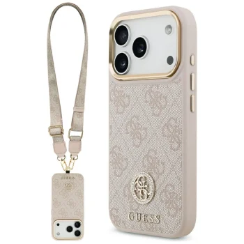 Guess iPhone 17 Pro Case 4G Strass Logo & Big Strap MagSafe, Pink