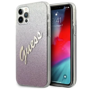 Guess iPhone 12 Pro Max Case Glitter Gradient Script, Pink